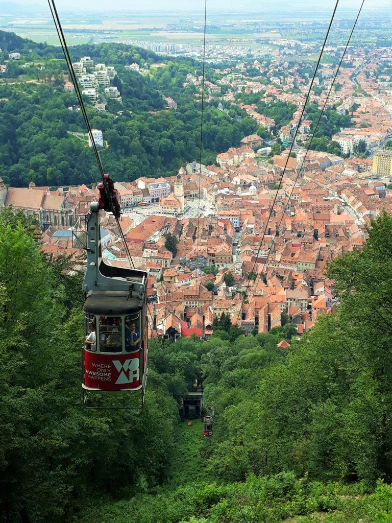Brasov is a lovely town, viewed from street level or high in the clouds
