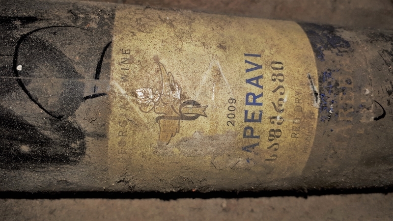 Dusty old bottles in the huge cellars at Khareba