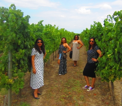 Great shot of clients in the vineyards at Chabiant