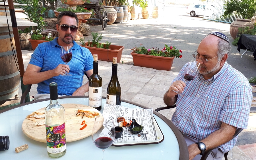 Gary and wine guide Yakov enjoying a tasting at Ella Valley winery