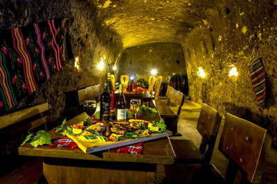 Wine tasting and dining in ancient cellars in the Czech Republic