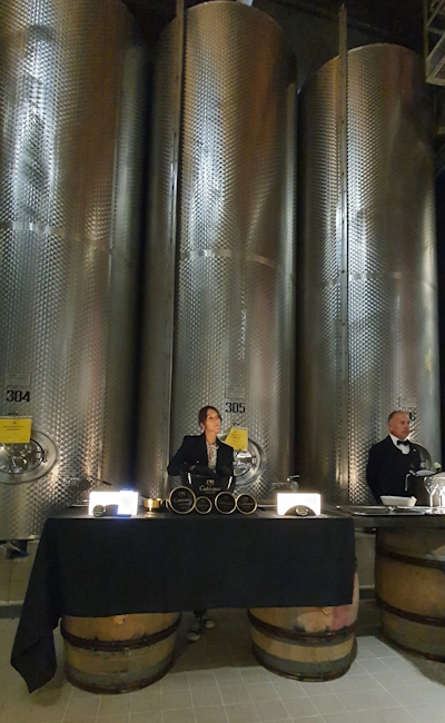 Trying caviar in the shadow of huge Franciacorta tanks at Ca del Bosco